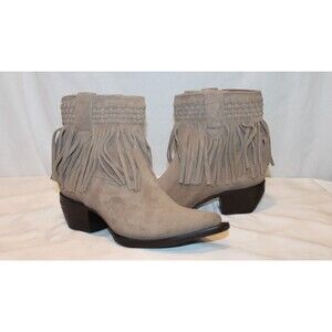 FRYE Women’s Sacha Short Fringe Suede Western Boots Taupe $358 SZ 8 NIB